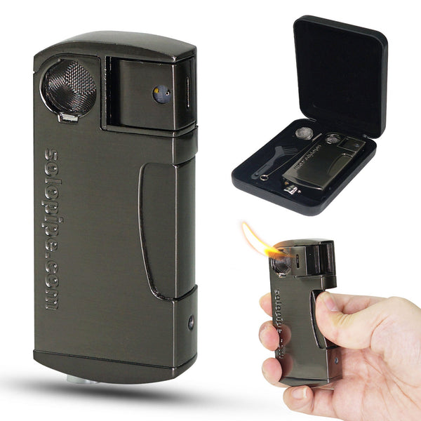 2-in-1 Refillable Gas Lighter with Leather Box