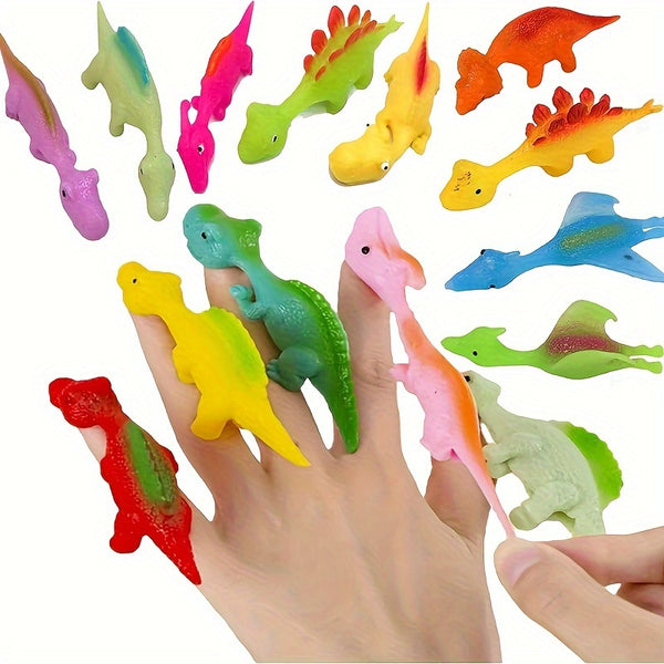 10 Pack Slingshot Dinosaur Finger Toys Made of TPR Material, Finger Dinosaur Slingshots